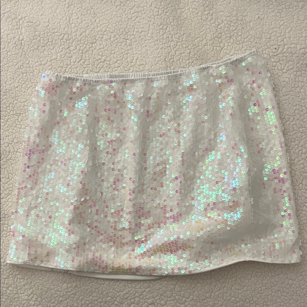 SHEIN White Sequin Mini Skirt